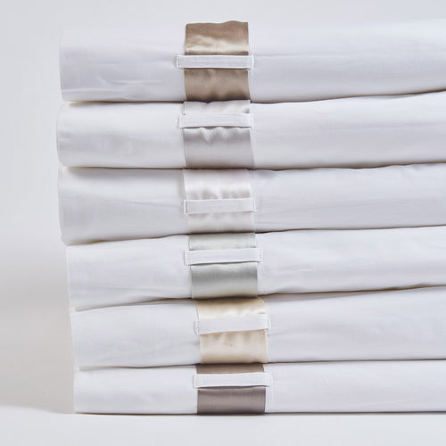 Cotton Sheet Set With Silk Bands - White / Amber