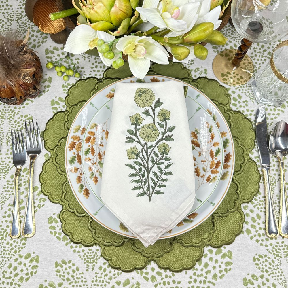 Green Flower Motif Napkin (set of 4)