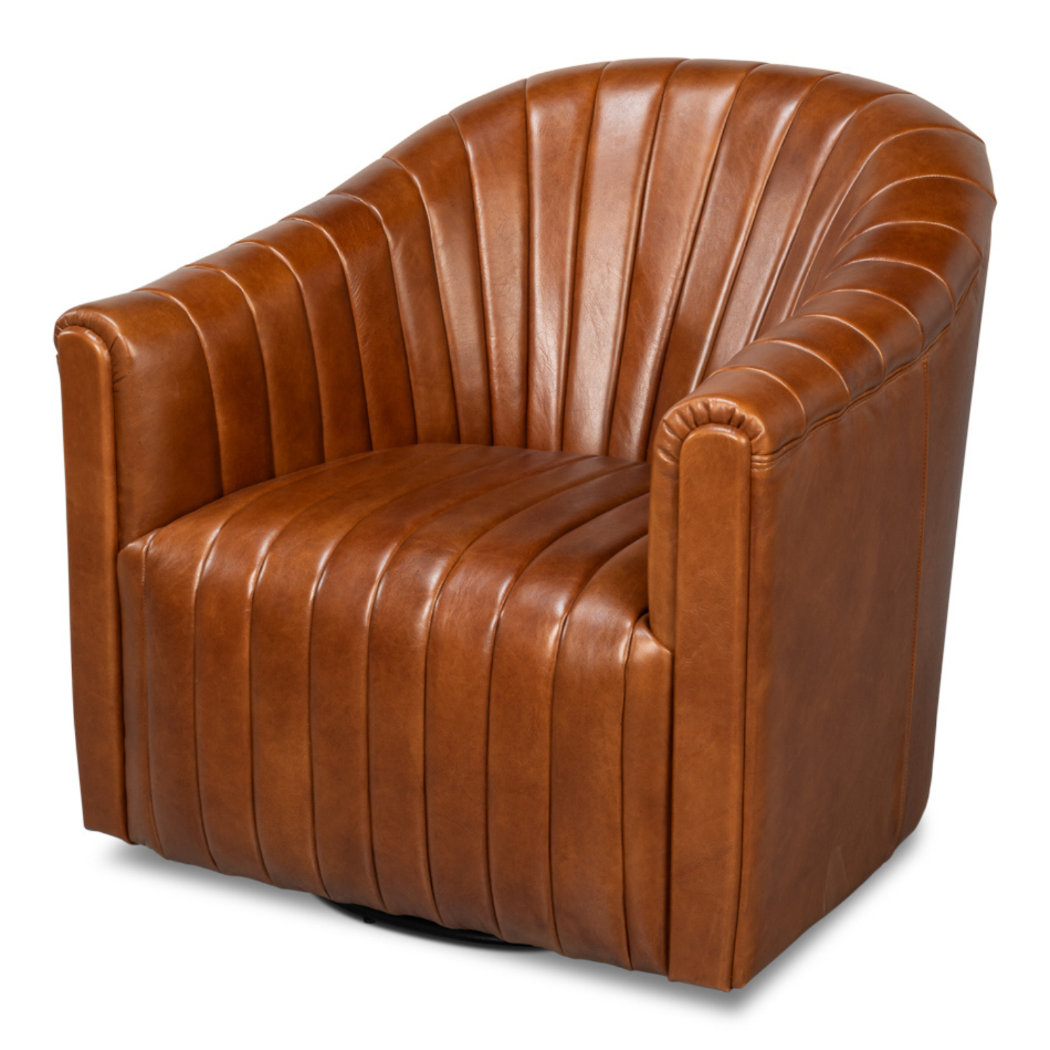 Essex Swivel Chair, Havana Brown Leather