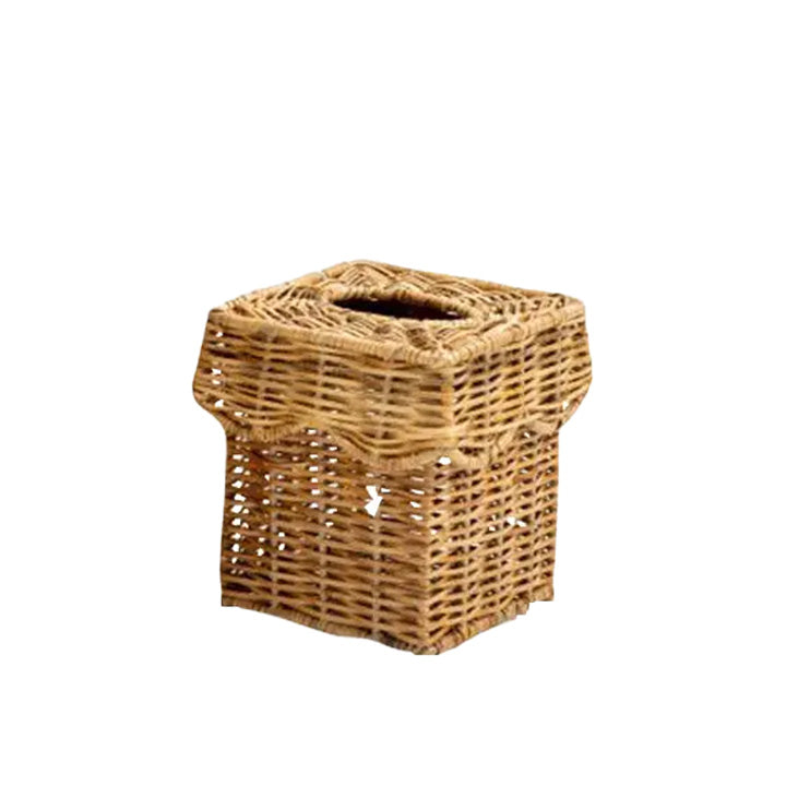 Scalloped Wicker Wastepaper Basket & Tissue Holder