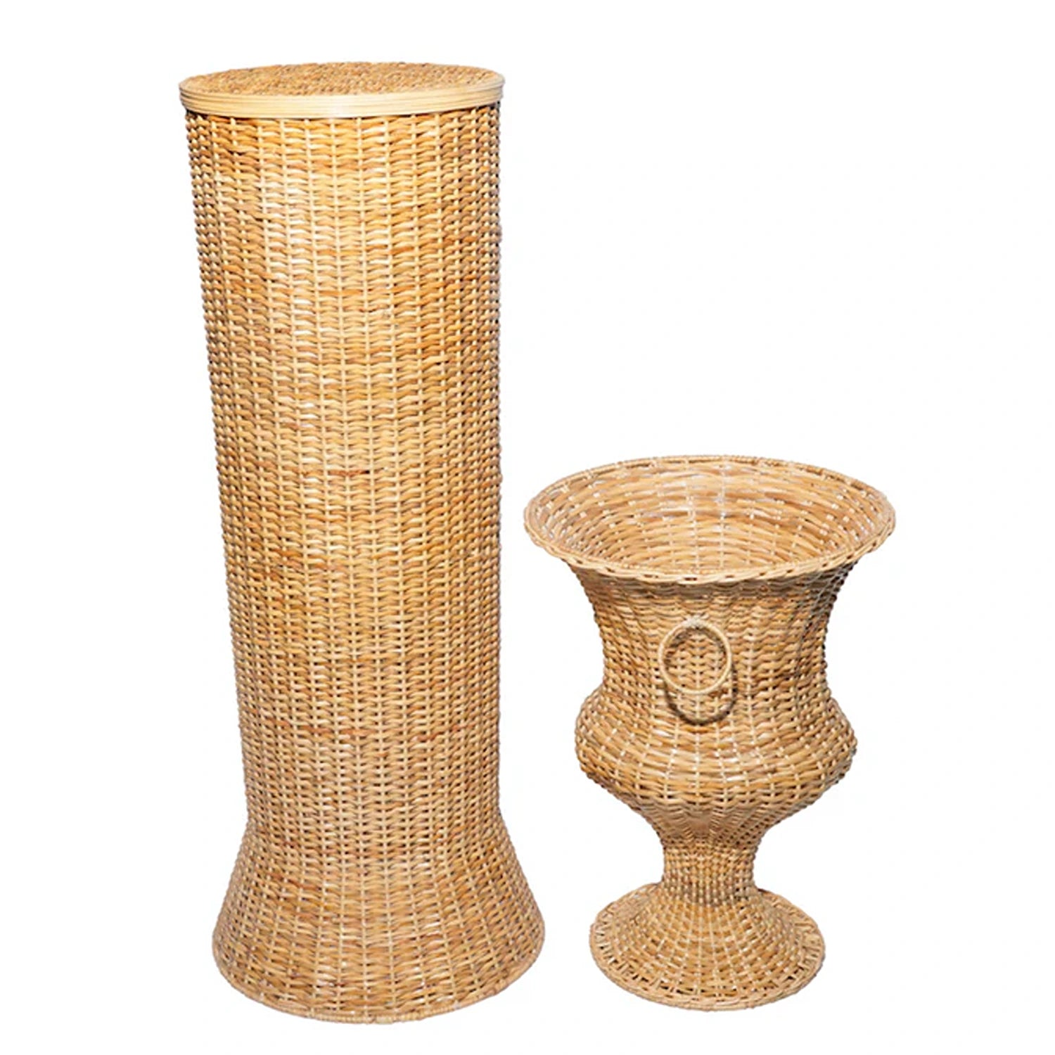 Round Wicker Urn and Pedestal