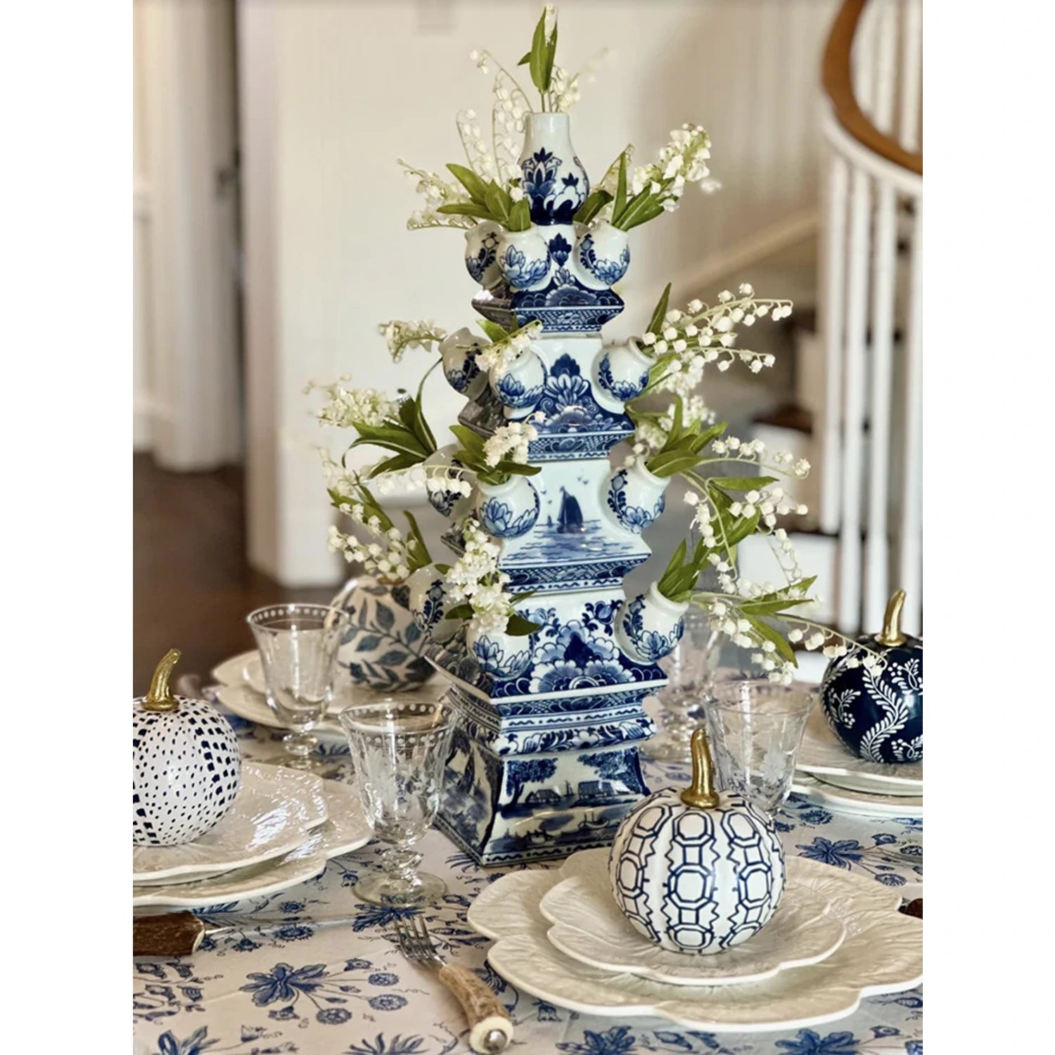 White Pumpkin with Blue Geometric