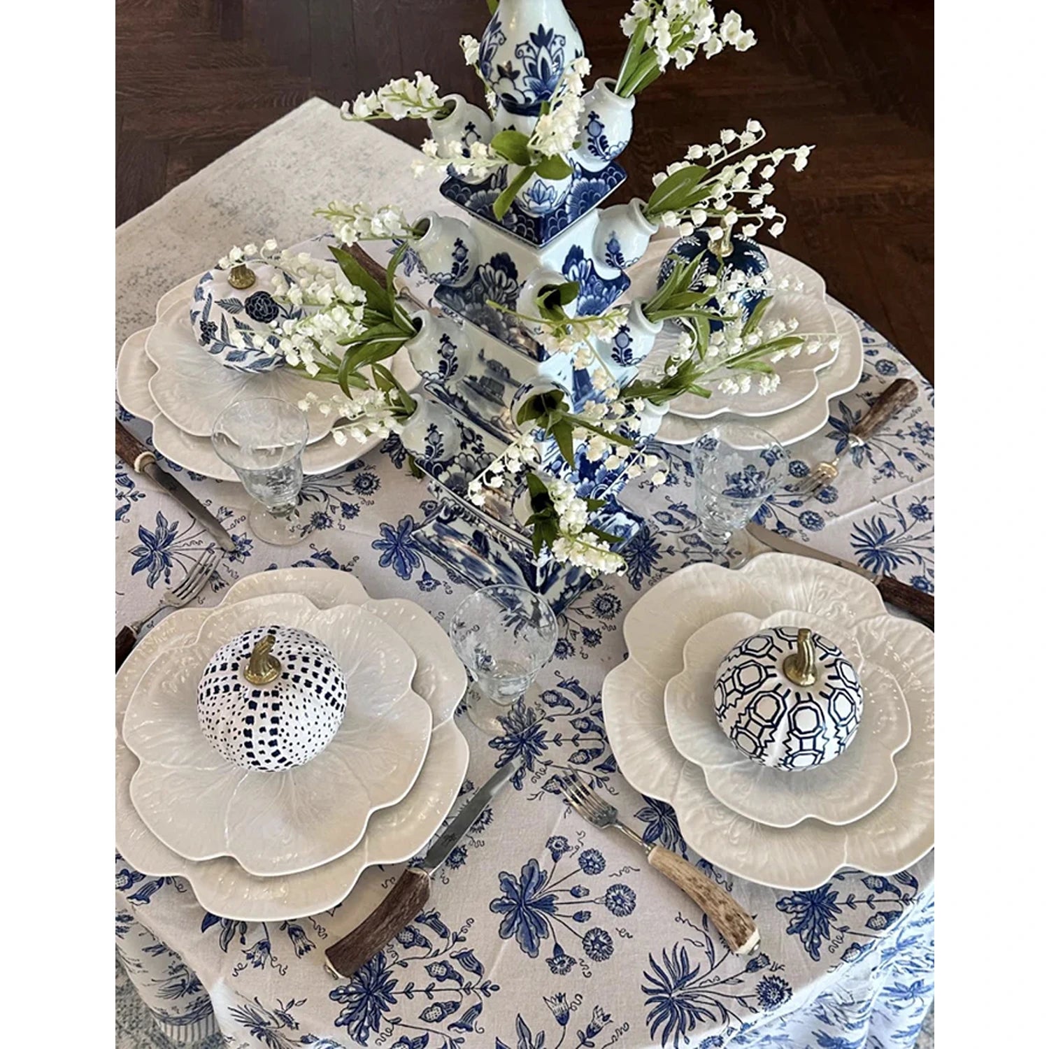 White Pumpkin with Blue Floral