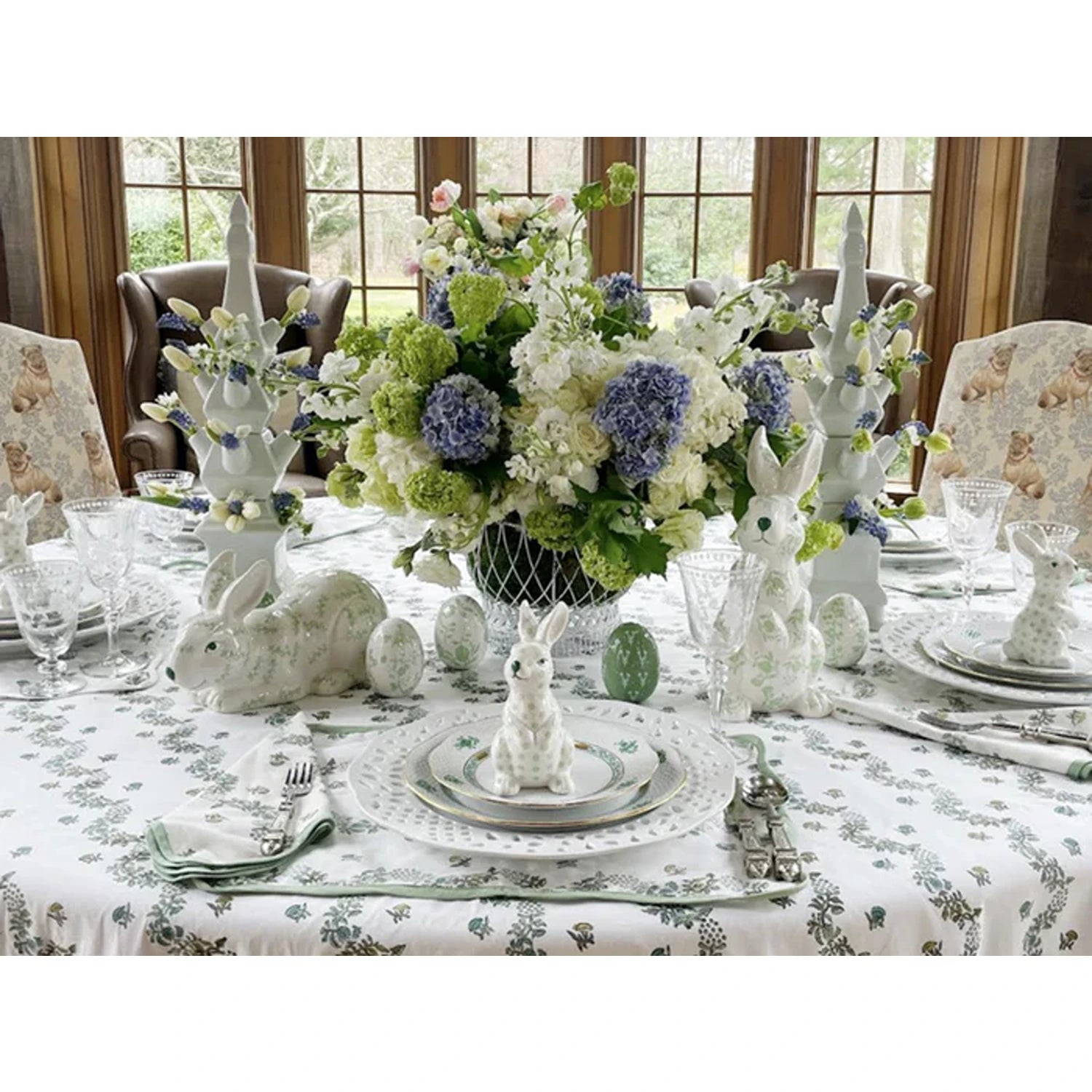 Small Green And White Floral Standing Bunny