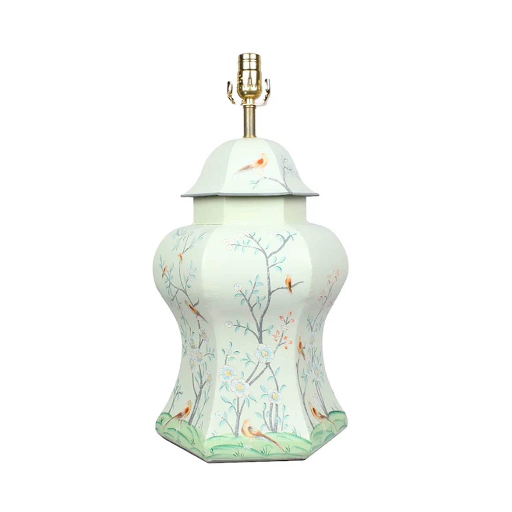 Pale Green & Multi Color Scalloped Hexagon Lamp