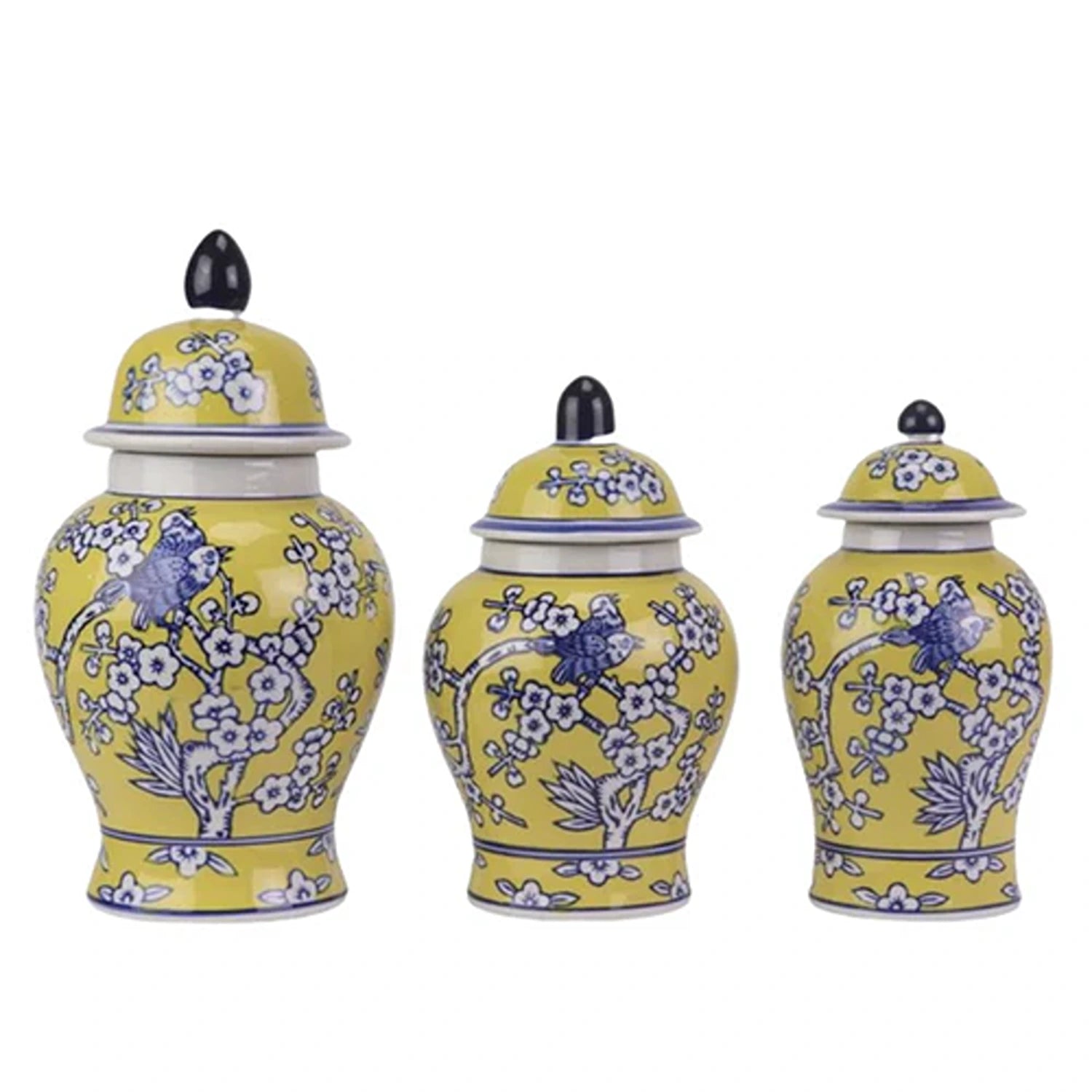 Set of 3 Yellow & Blue Floral Food Safe Jars