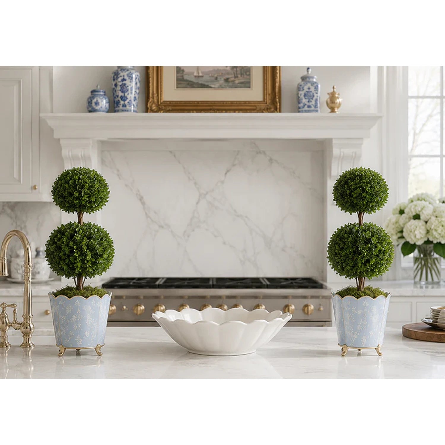 Blue Floral Scalloped Planter (2 Sizes)