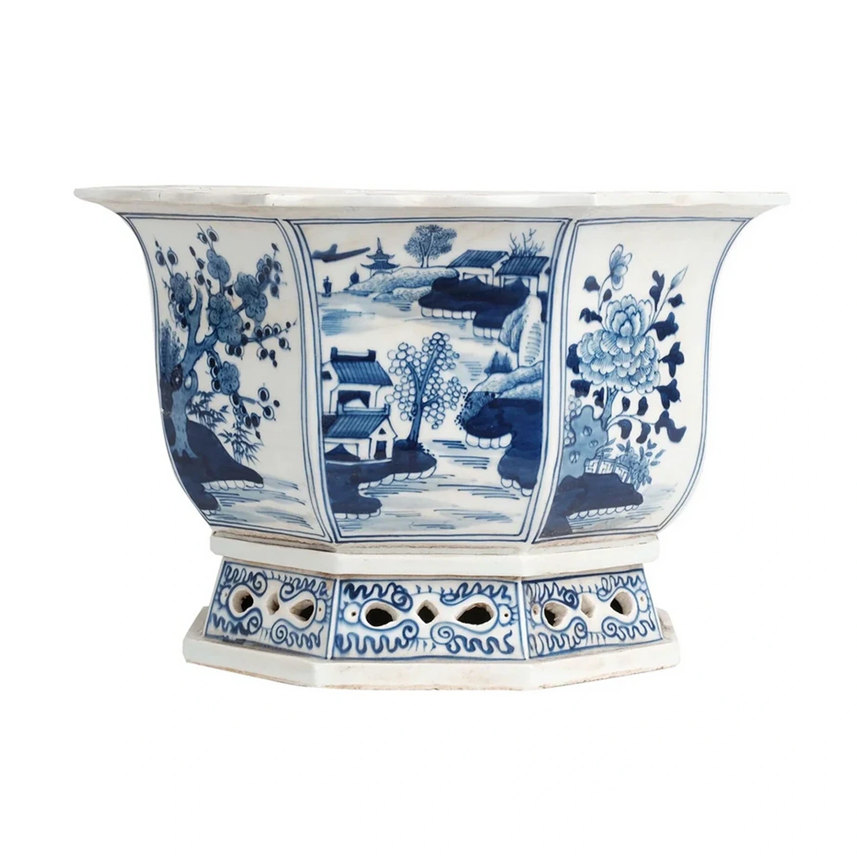 Round Floral Scalloped Pierced Planter