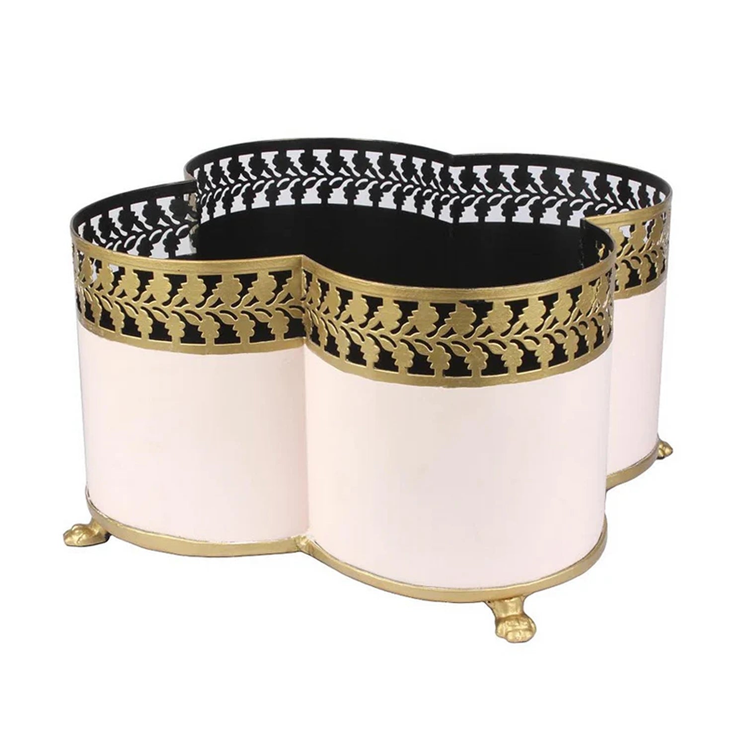 Blush Pink & Gold Leaf Quatrefoil Planter