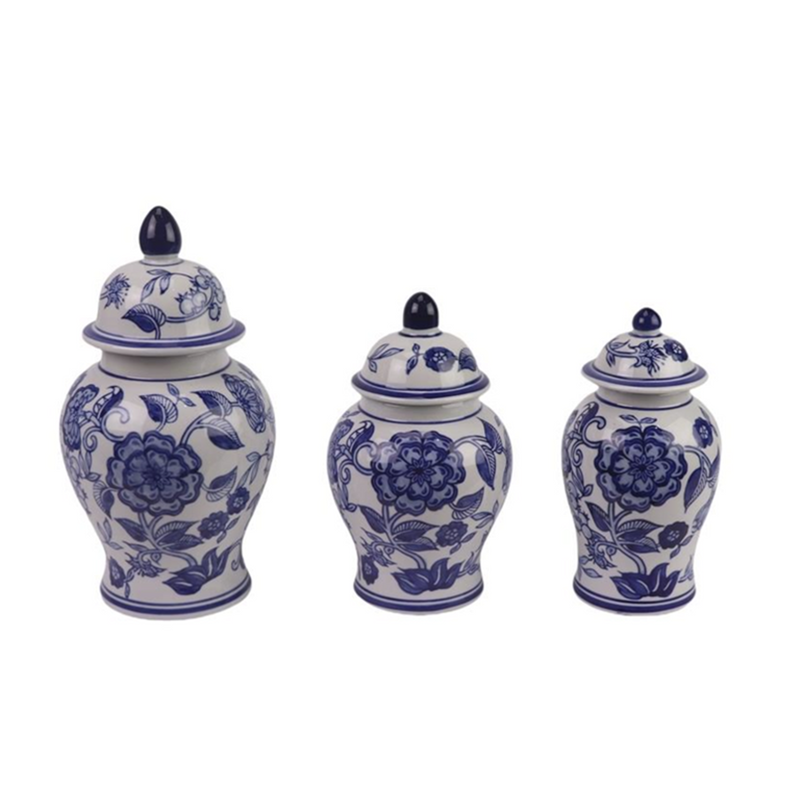 Set of 3 Blue & White Flower Food Safe Jars