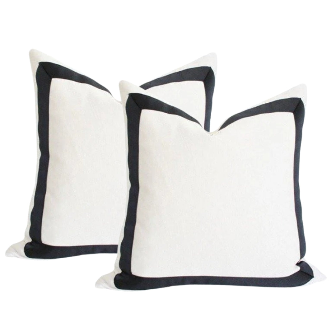 Solid White with Grosgrain Ribbon Border - Set of 2