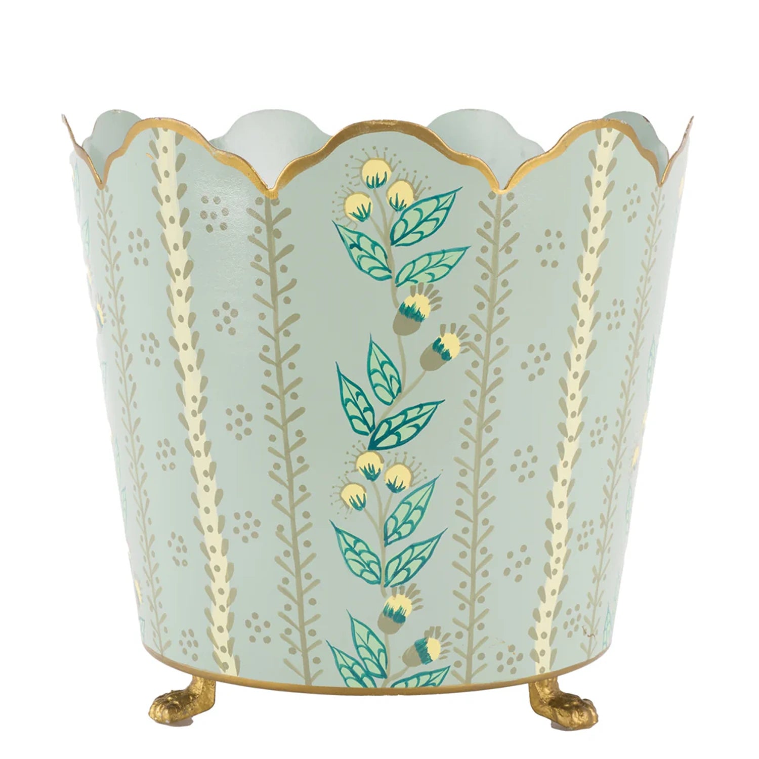 Green & Gold Floral Bucket Planter (3 Sizes)