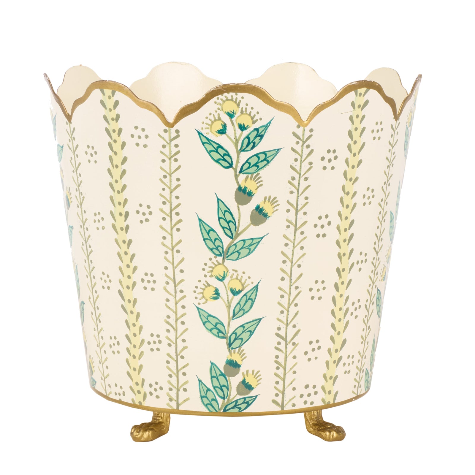 Ivory & Gold Floral Bucket Planter (3 Sizes)