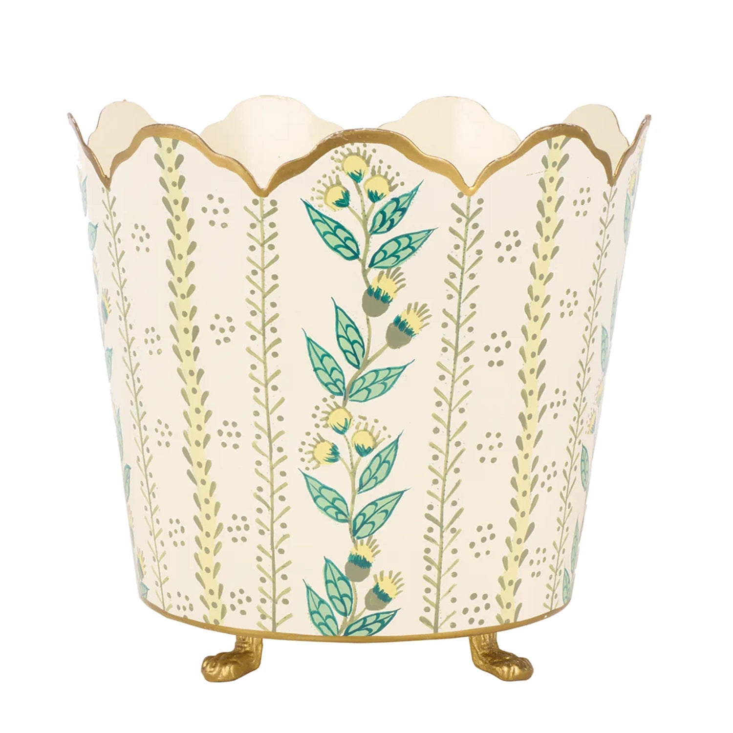 Ivory & Gold Floral Bucket Planter (3 Sizes)