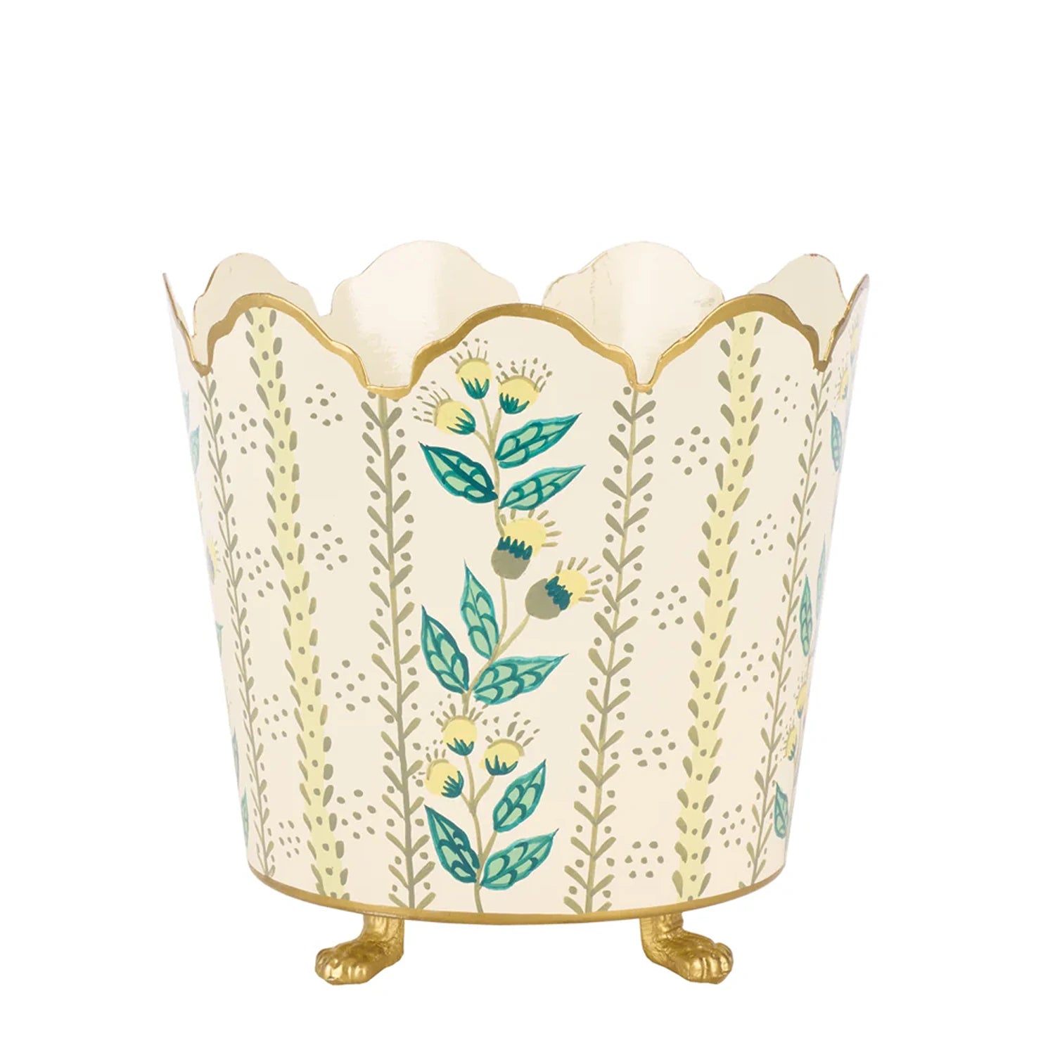 Ivory & Gold Floral Bucket Planter (3 Sizes)