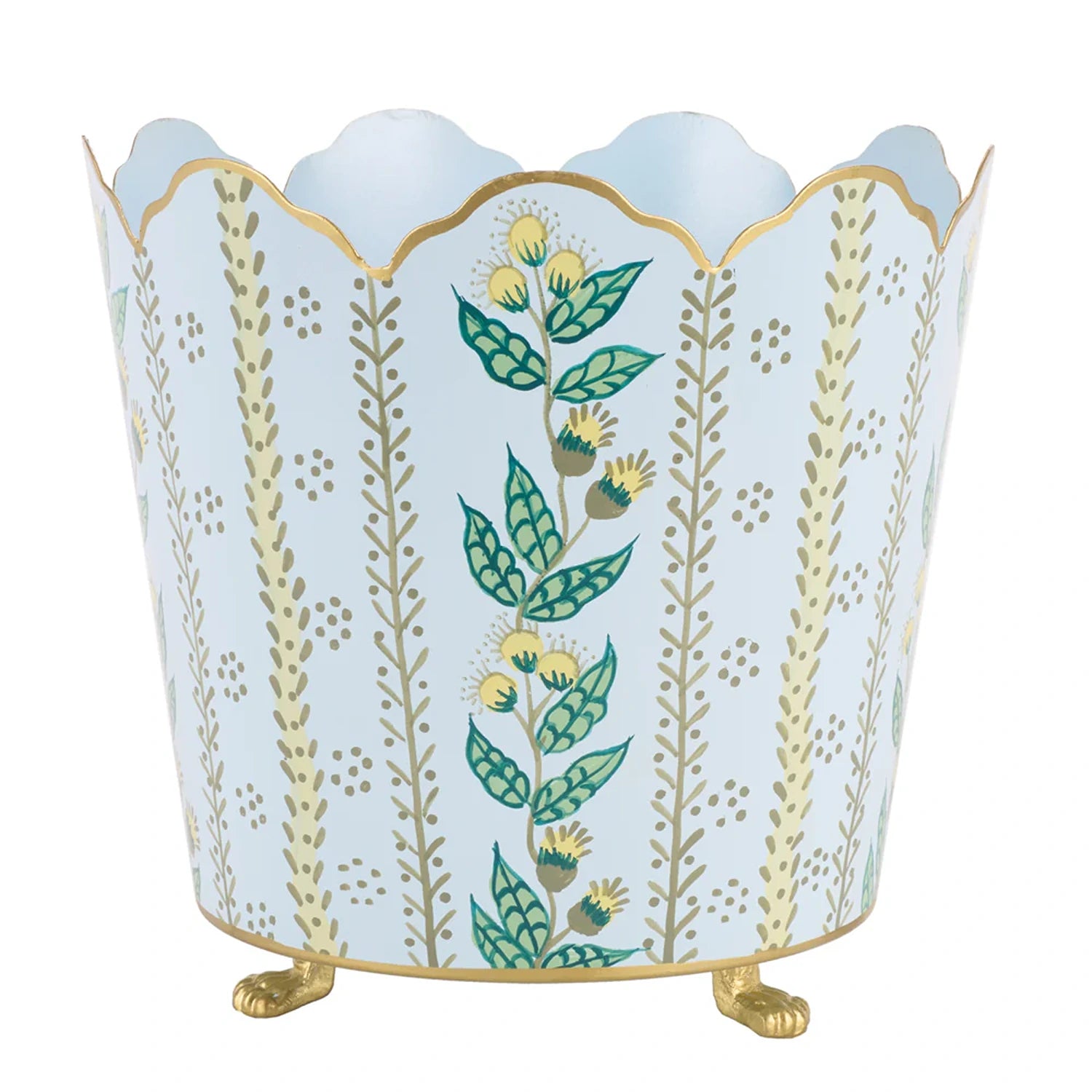 Pale Blue & Gold Floral Bucket Planter (3 Sizes)
