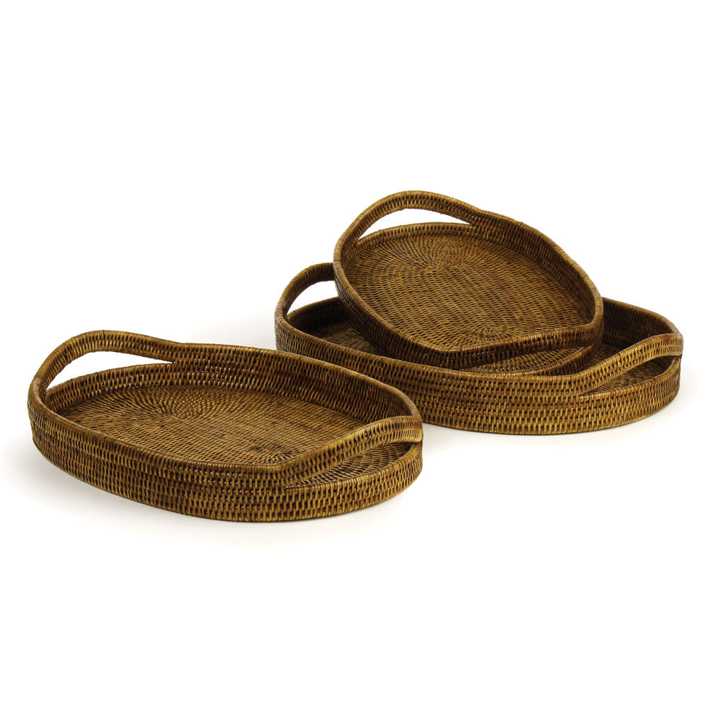 Zoe Rattan Oval Serving Trays, Set of 3