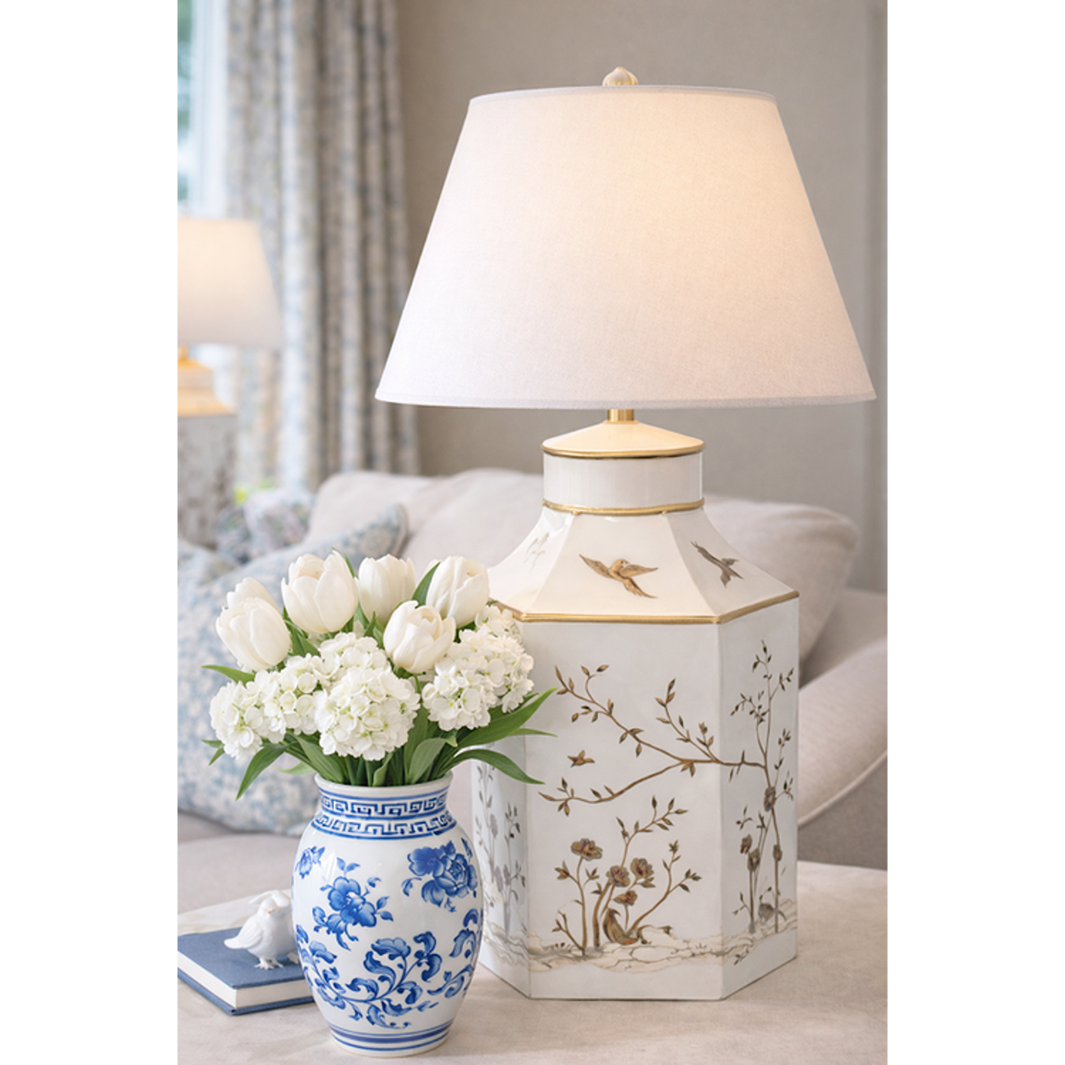 Ivory & Gold Hexagon Lamp Base