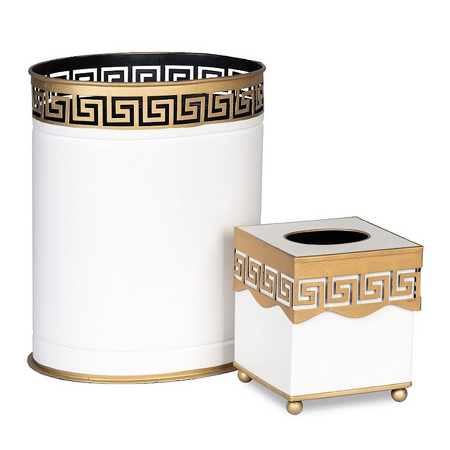 Ivory Greek Key Wastepaper Basket & Tissue (3 Options)