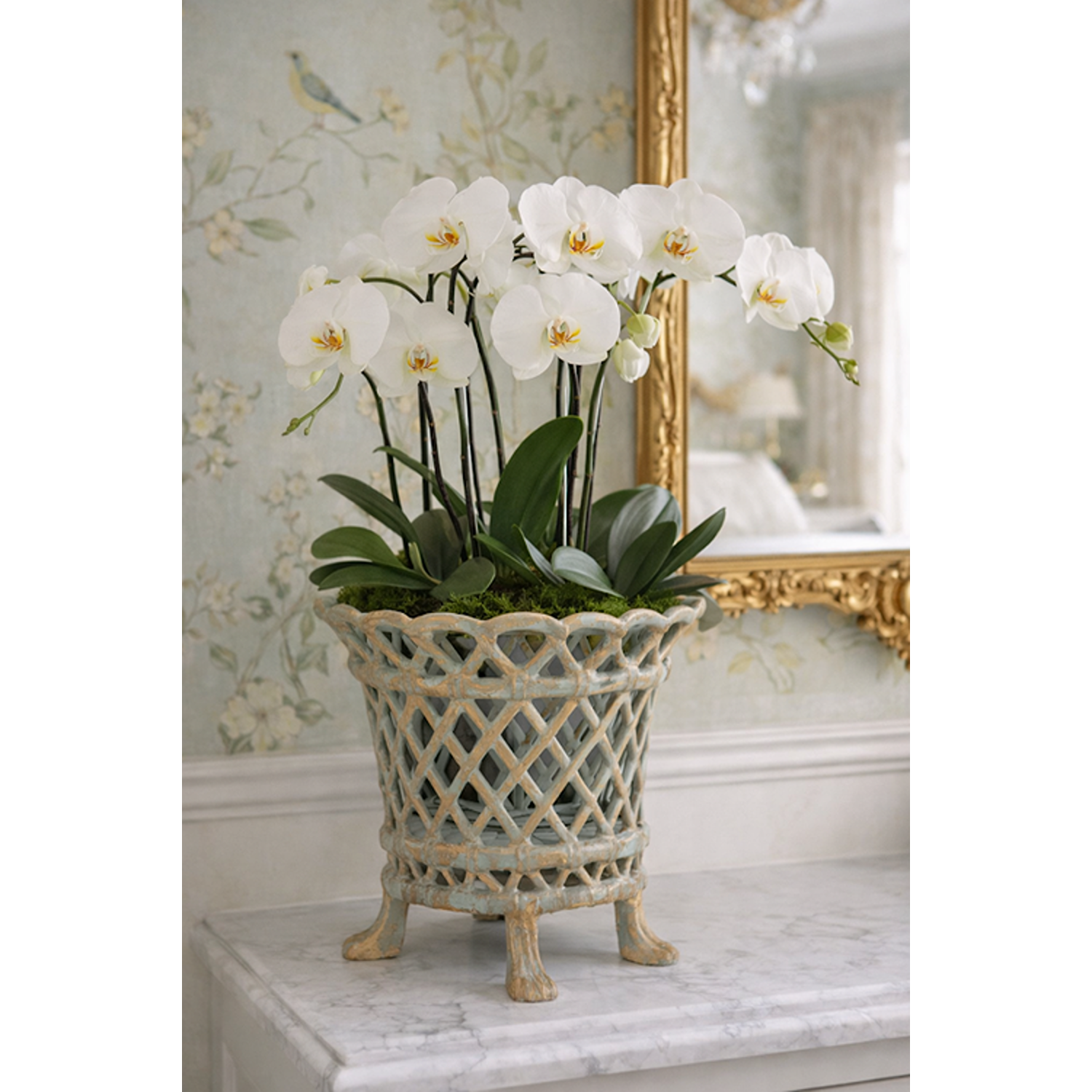 Verde Green & Gold Lattice Footed Planter