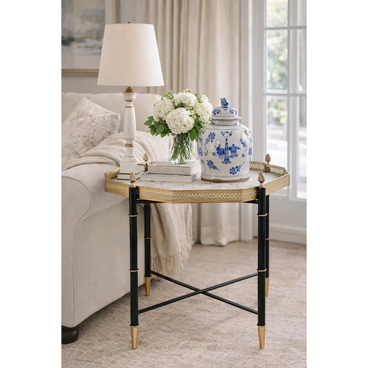 Pewter Octagon Tray with Black Table