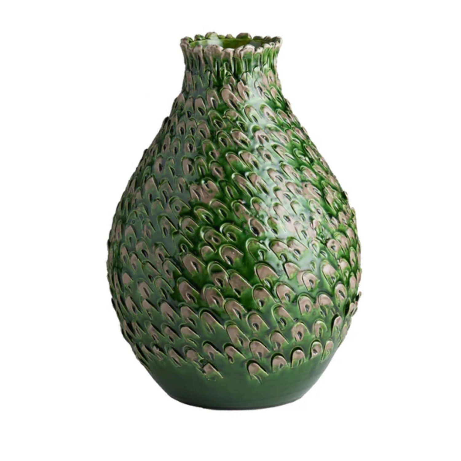 VASE LARGE FEATHER GREEN/GRAY