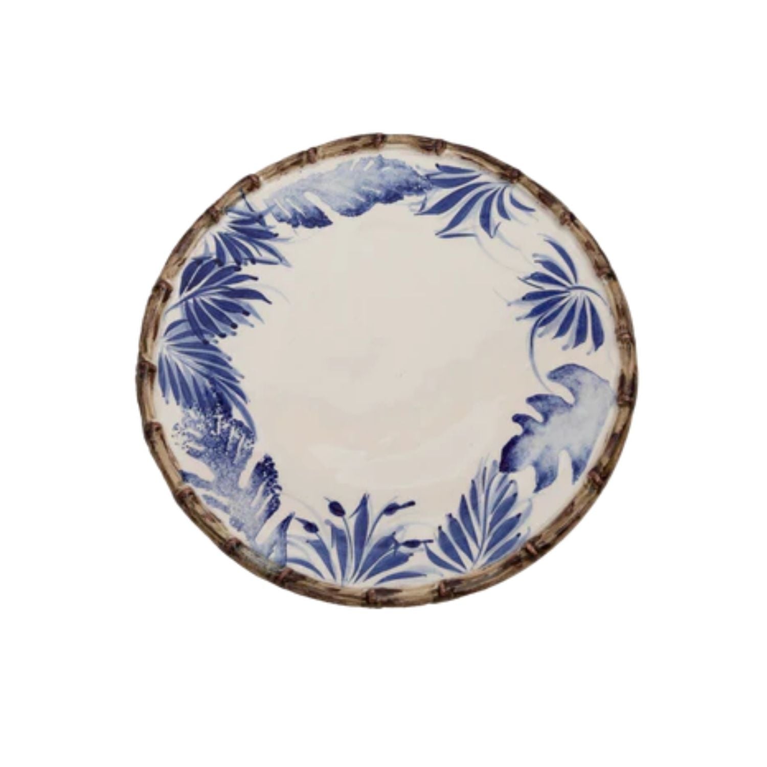 Compagnia Dinner Plate, Blue Leaves w/ Bamboo, Small, Set of 4