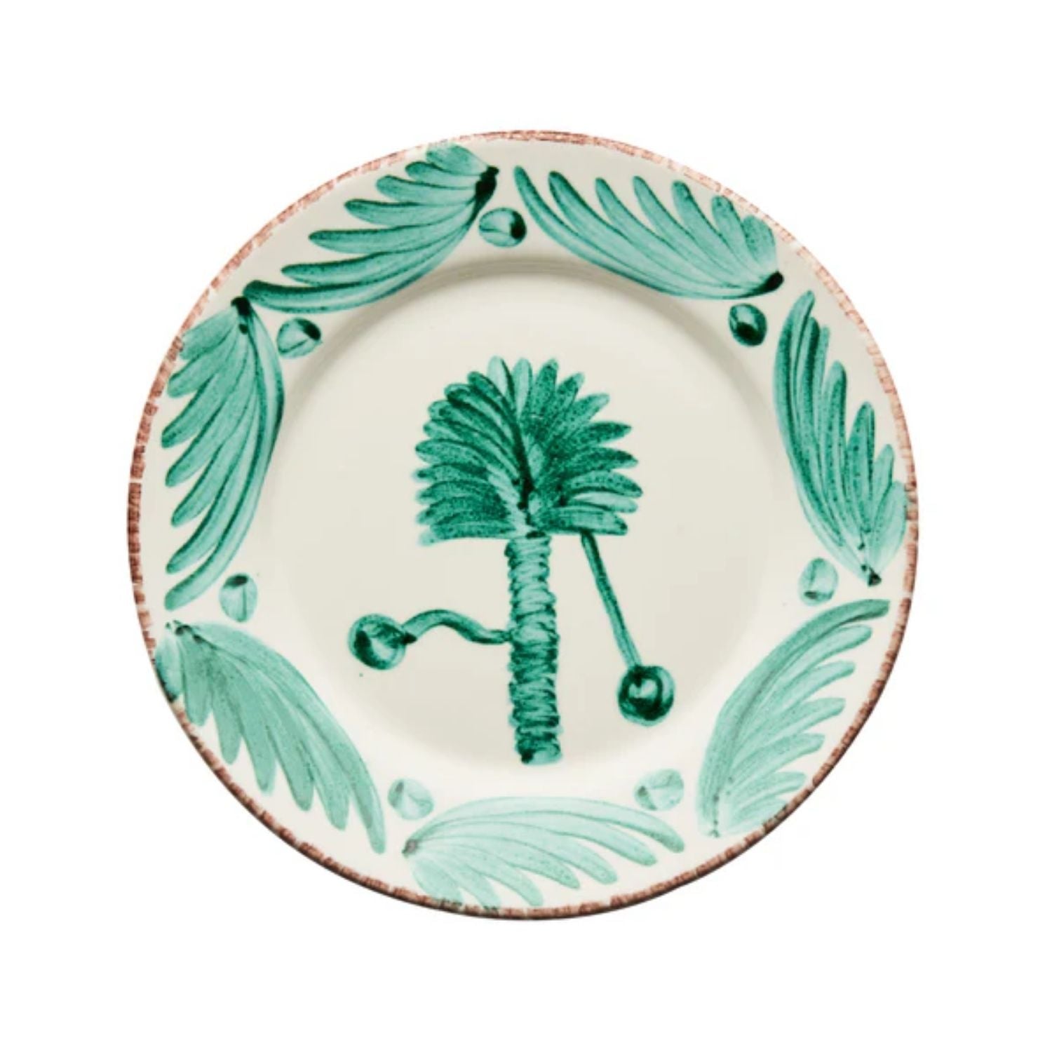 Casa Nuno Green and White Dinner Plate, Palm, Set of 2