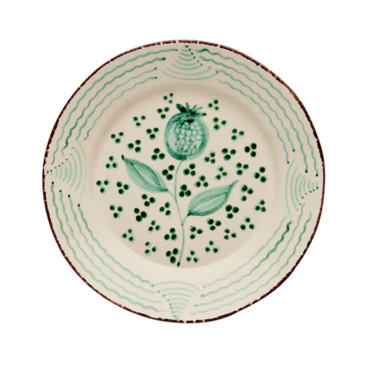 Casa Nuno Green and White Dinner Plate, Pomegranate/Waves, Set of 2