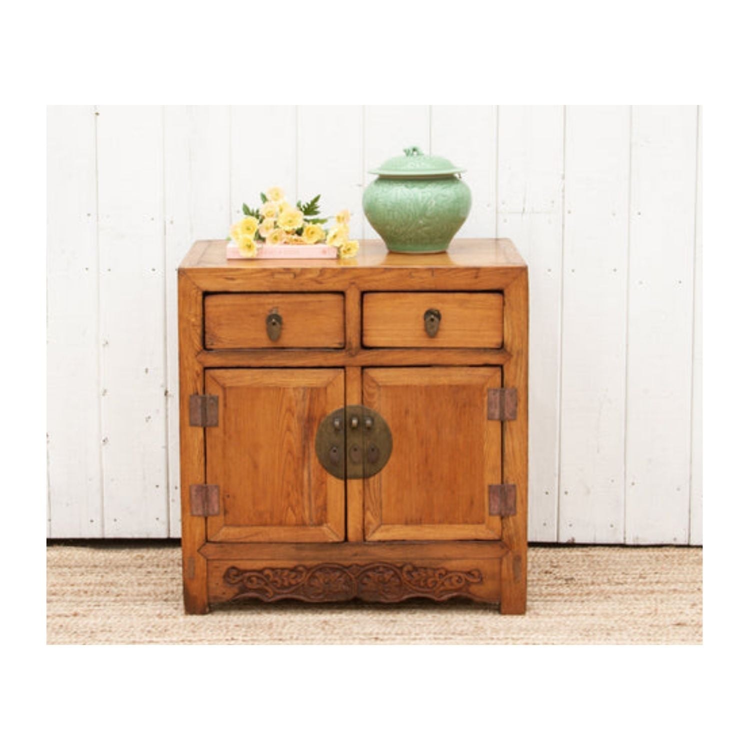 Antique Elm Farmhouse Buffet Cabinet