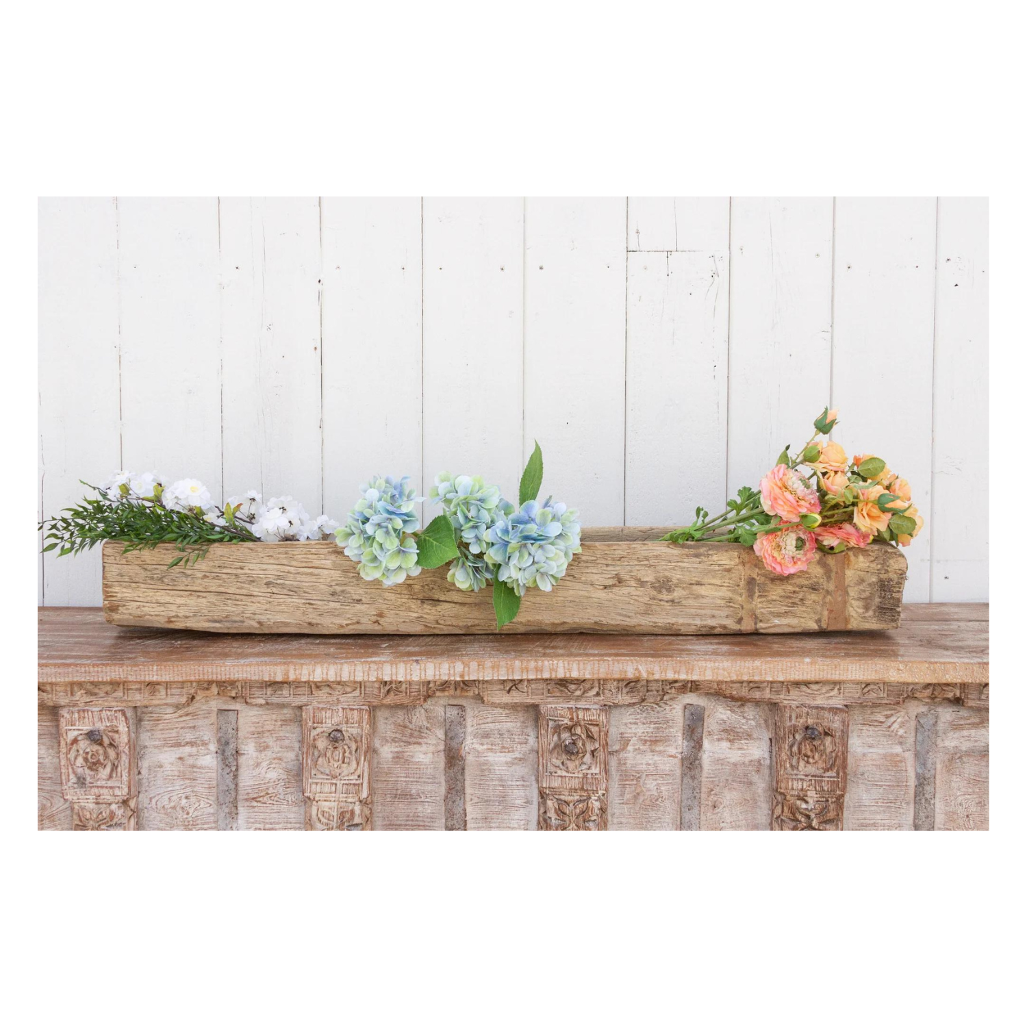 Rustic Teak Wood Log Planter