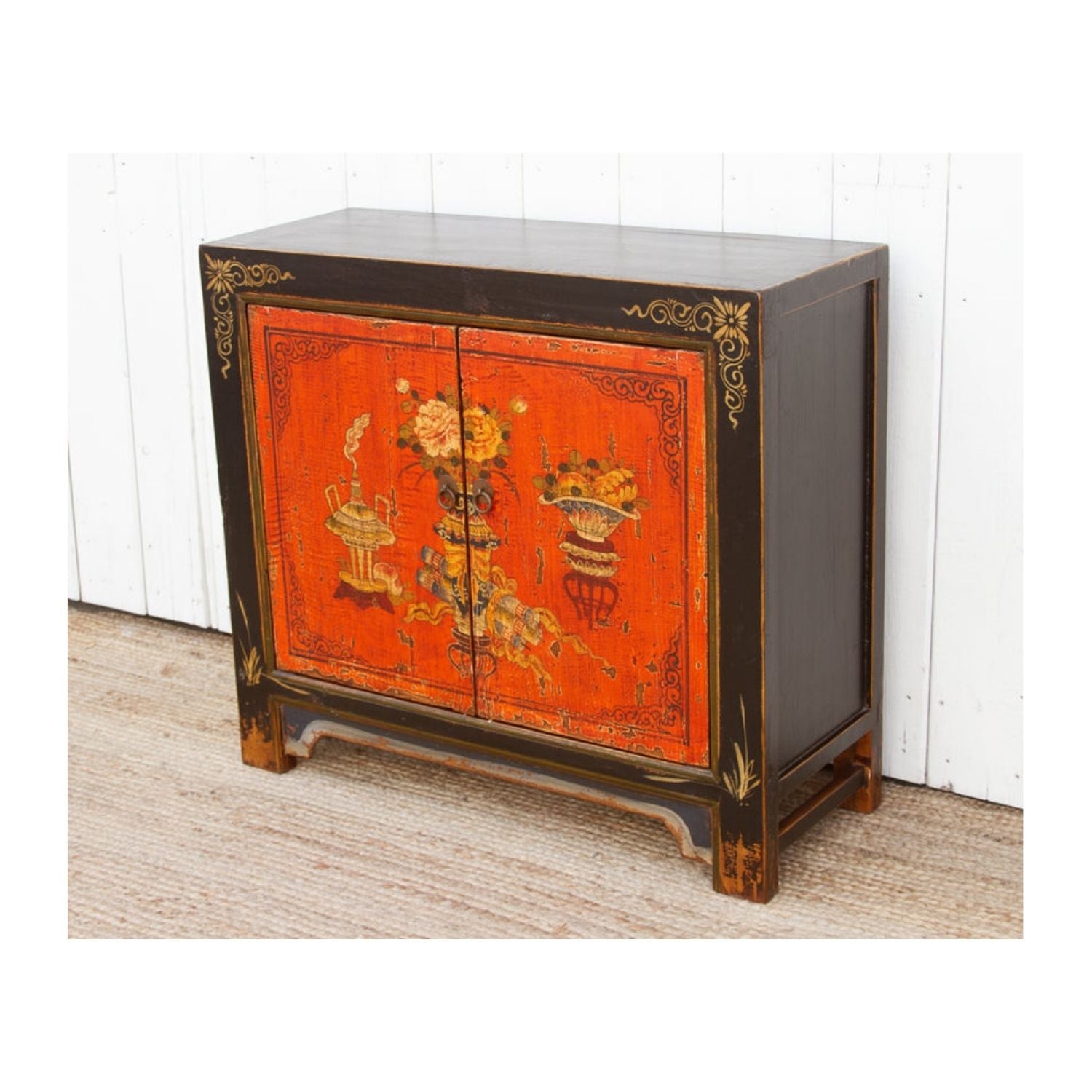 Mongolian Red & Black Floral Cabinet