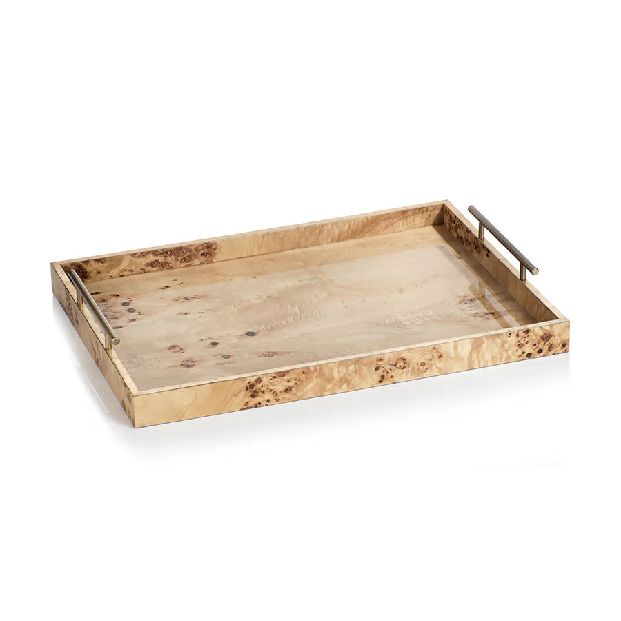 Everly 21" Long Burl Wood Design Rectangular Tray