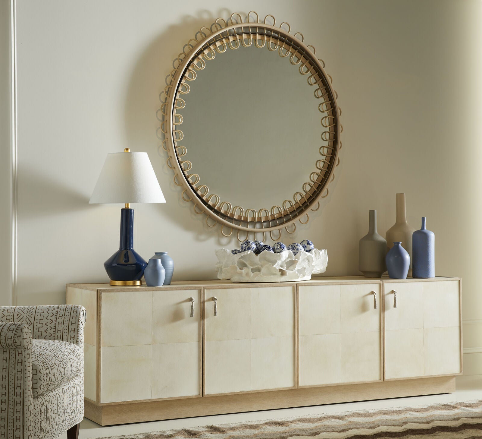 Water Vorticity Oval Rattan Mirror