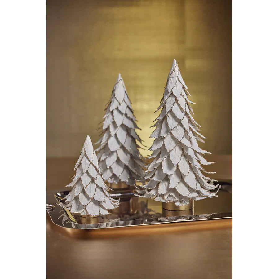 White Natural Leaf Christmas Tabletop Tree with Gold Trim