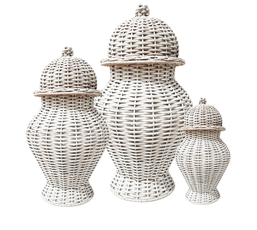 White Round Wicker Jar