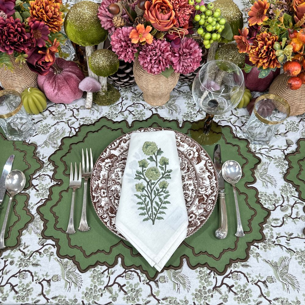 Green Flower Motif Napkin (set of 4)
