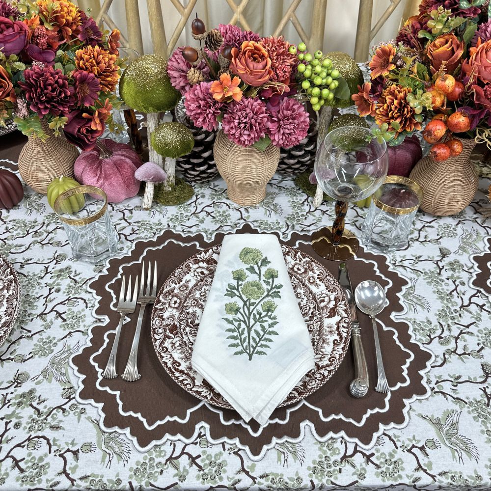 Green Flower Motif Napkin (set of 4)