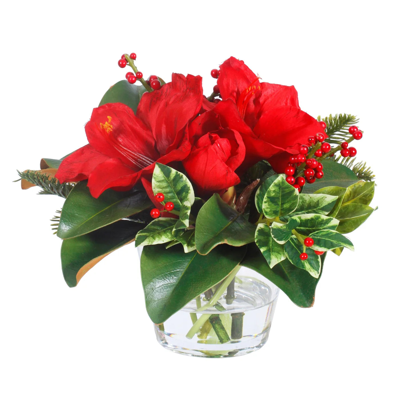 HOLIDAY AMARYLLIS HOLLY VASE 12"