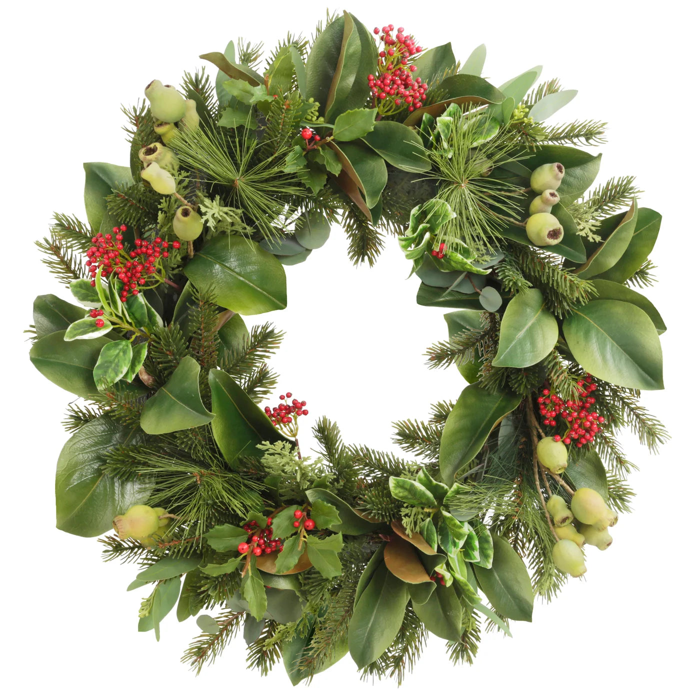 PINE NEEDLES/HOLLY WREATH 24"