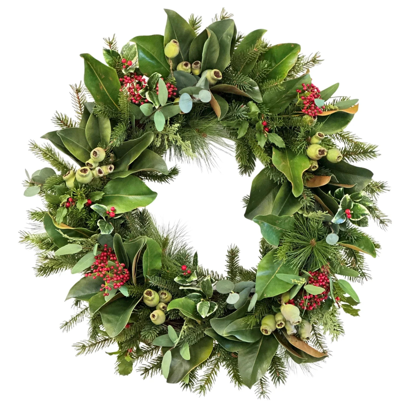 PINE NEEDLES/HOLLY WREATH 30"