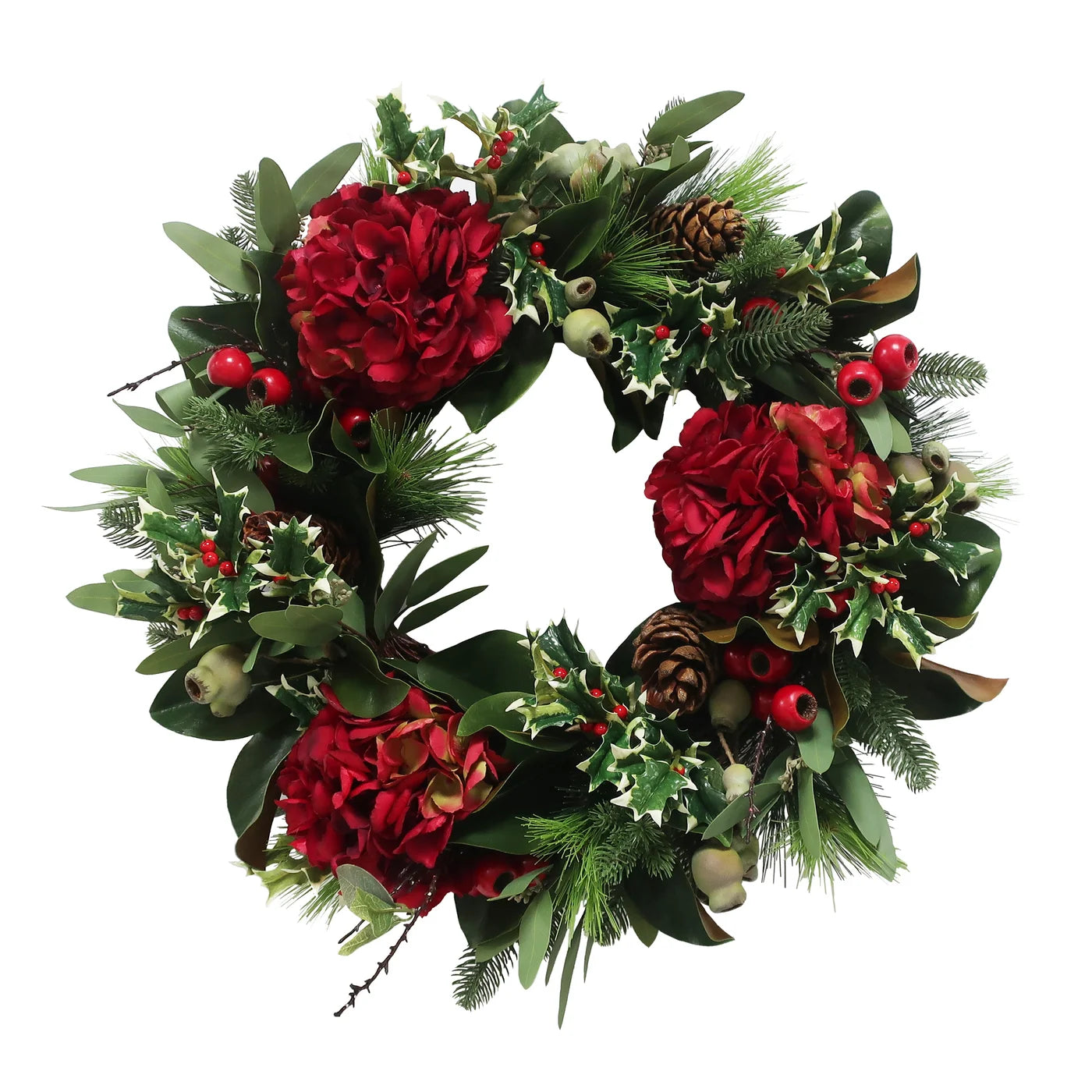 Red Hydrangea Holiday Wreath