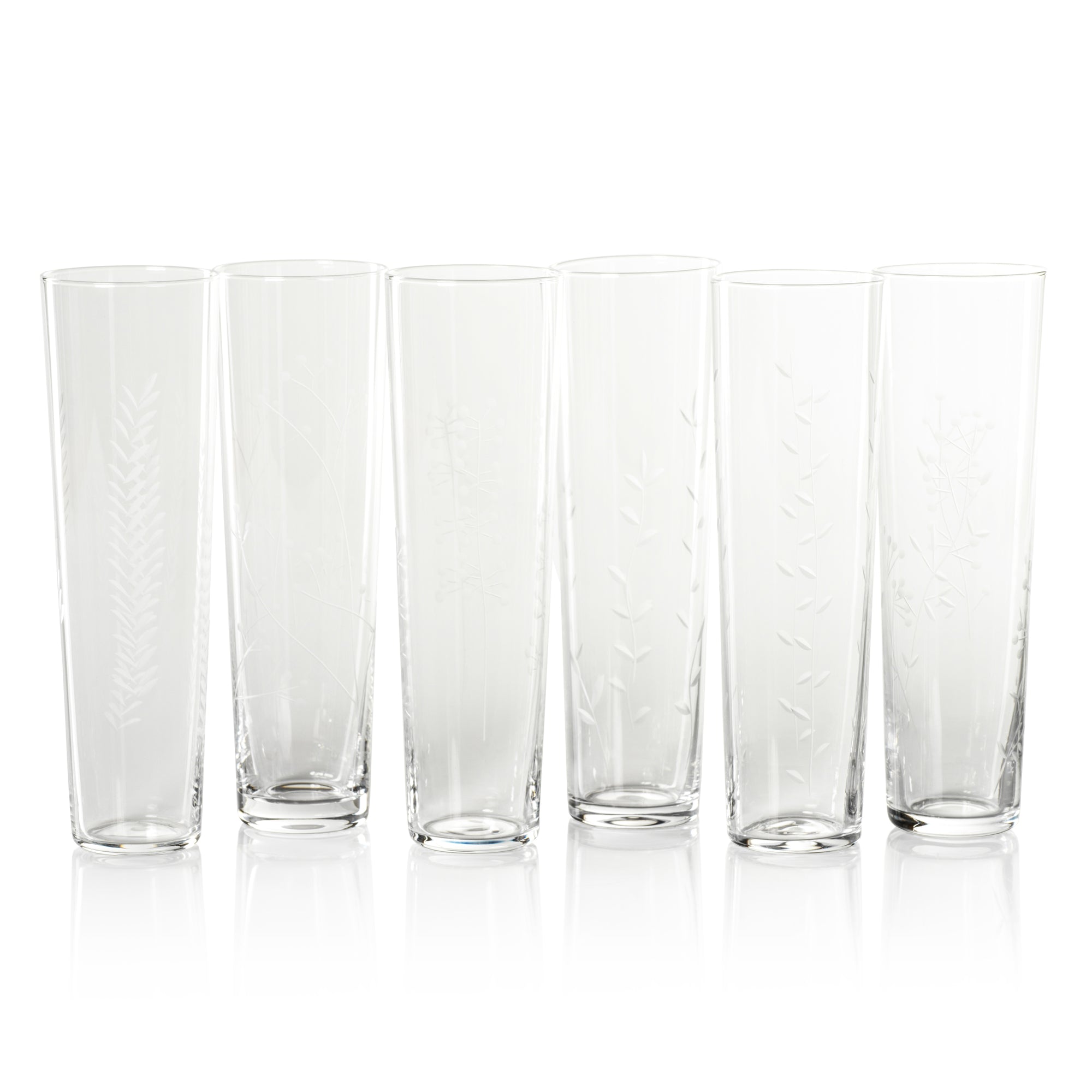 Crissa Assorted Botanical Etched Flutes, Set of 6