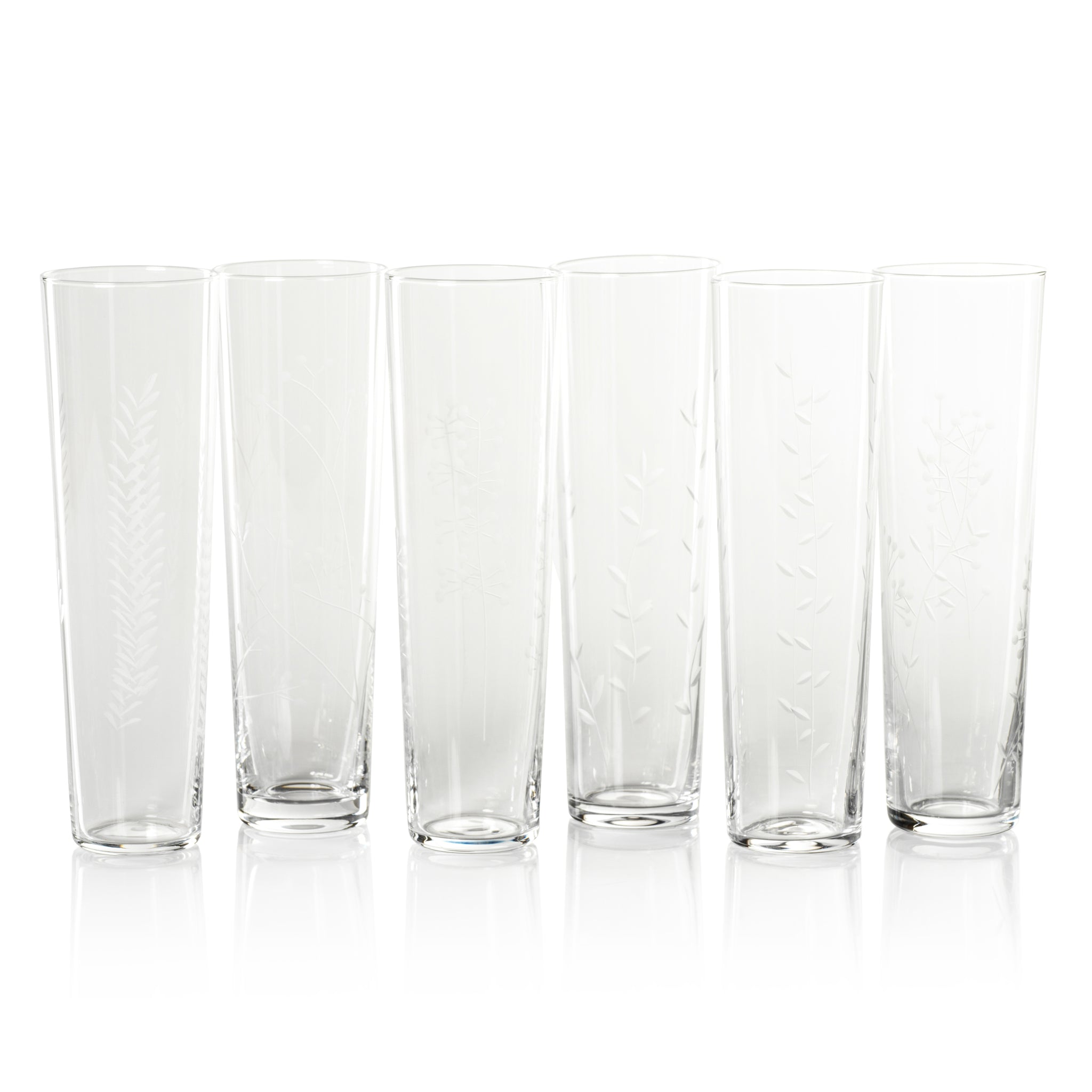 Crissa Assorted Botanical Etched Flutes, Set of 6