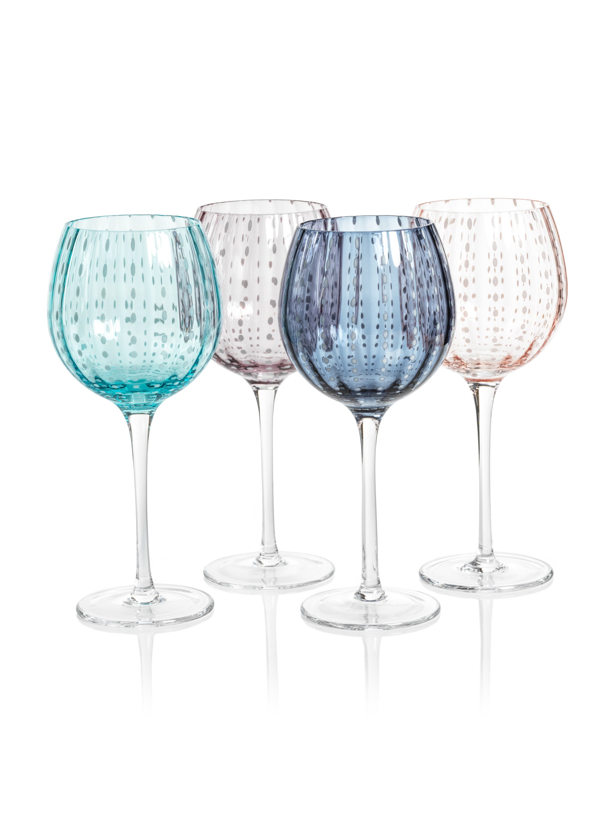 Marina White Dot Wine Glasses, Set of 4