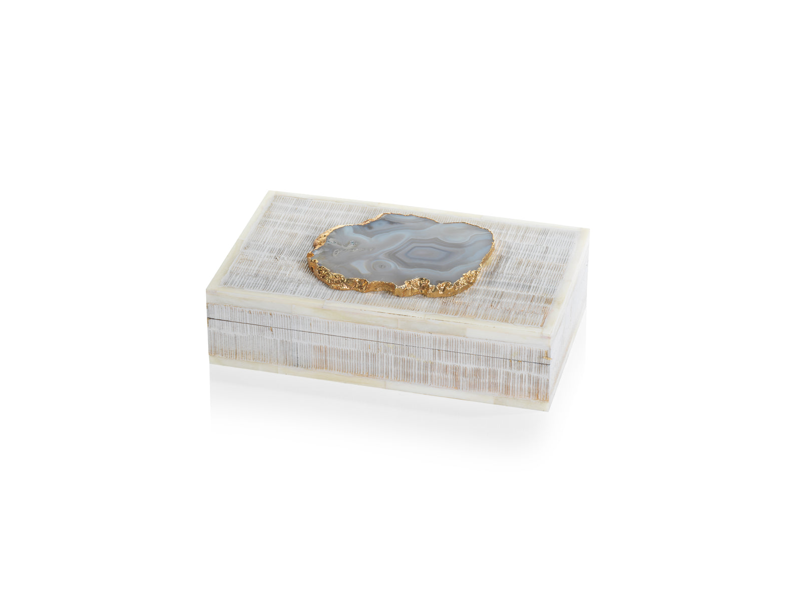 Almira Chiseled Mango Wood & Bone Decorative Box with Agate Stone