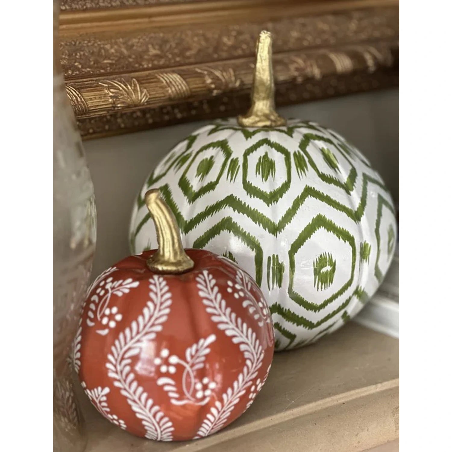 Rusty Red Pumpkin with White Floral and Vine
