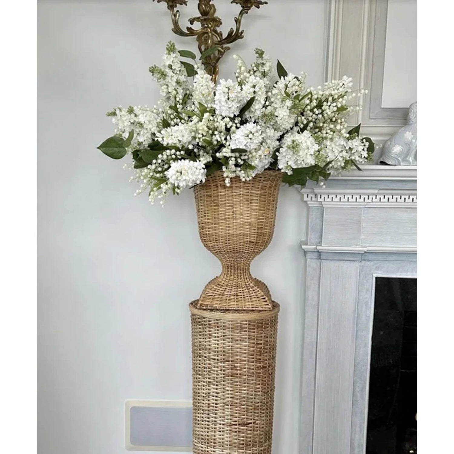 Square Wicker Urn and Pedestal