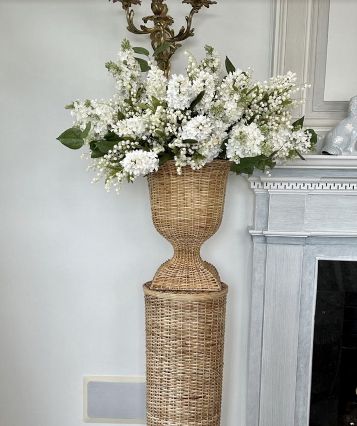 Square Wicker Urn and Pedestal
