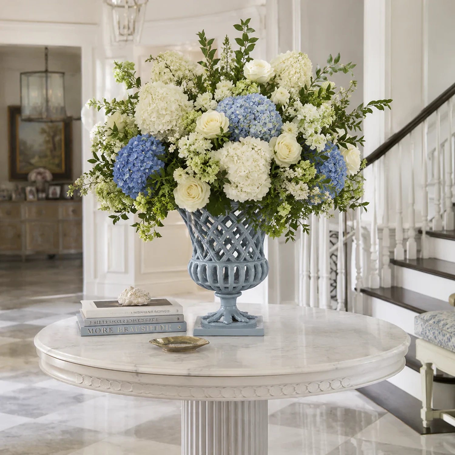 16" Soft Blue Lattice Urn